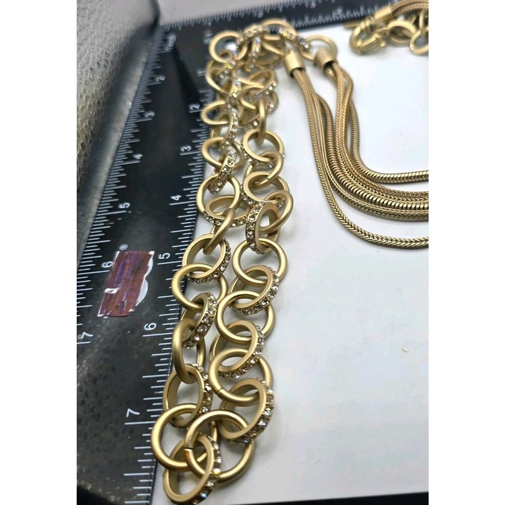 Link Chain Chico's Necklace Interlocked Circle Rhinestones Matte Gold Tone 40" L - Picture 9 of 10